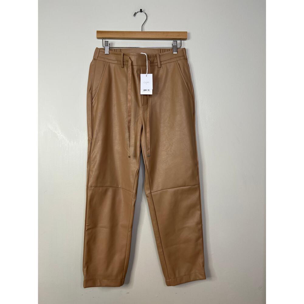 NWT Cami NYC Adene Vegan Leather Camel Cropped Drawstring Pant in Cortado - Picture 3 of 9